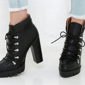 Report Signature Poe Black Lug Sole High Heel Boots, Size 38.5